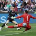 Alessia Russo of Arsenal scores her team's third goal past Christiane Endler of Olympique Lyonnais during the UEFA Women's Champions League semifinal second leg match between Olympique Lyonnais and Arsenal WFC at OL Stadium on April 27, 2025 in Decines-Charpieu, France.