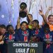 Paris St Germain's Marquinhos lifts the Ligue 1 trophy (Reuters)