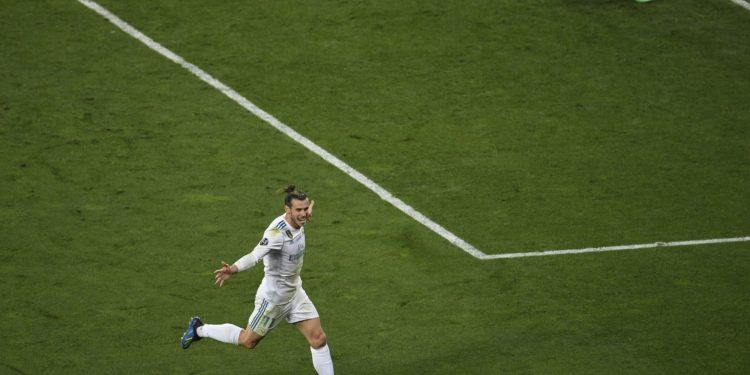 Gareth Bale scored his second goal in the the Champions League final against Liverpool at the NSC Olimpiyskiy stadium in Kiev (Sergei Supinsky/AFP/Getty Images)