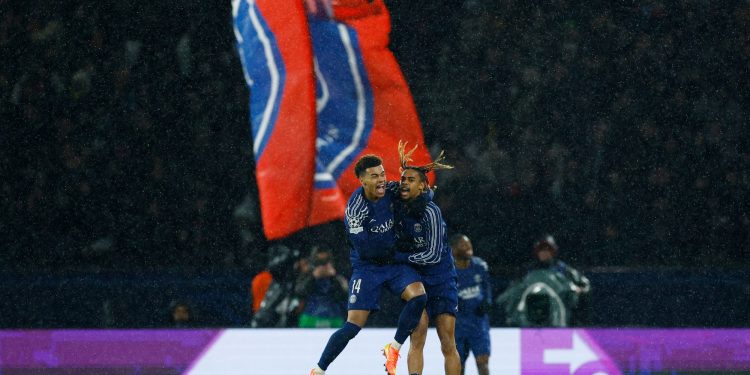 PSG 's Bradley Barcola celebrates scoring their second goal with Desire Doue (Reuters) Club World Cup