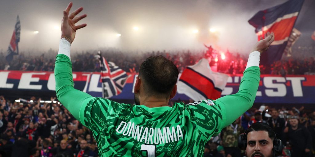Paris St Germain's Gianluigi Donnarumma celebrates after the match (Reuters)
