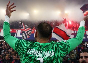 European Paris St Germain's Gianluigi Donnarumma celebrates after the match (Reuters)