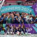 Chelsea women lift the fa cup with at Wembley