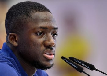 France's Ibrahima Konate during the press conference (Reuters)