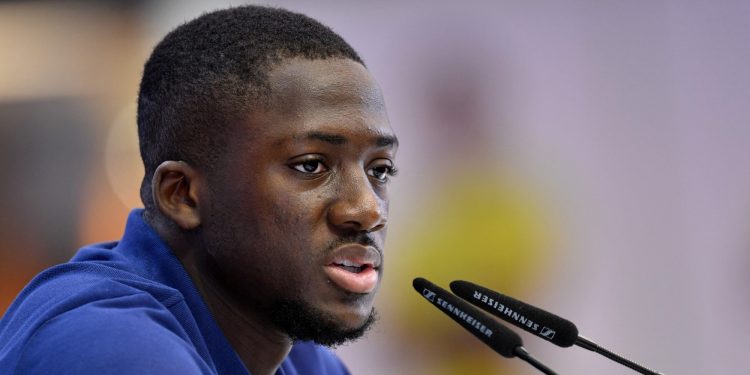 France's Ibrahima Konate during the press conference (Reuters)