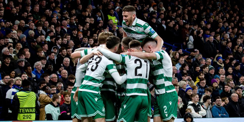 Markus Poom celebrates his goal with the team during the UEFA Conference League game between Chelsea and Shamrock Rovers at Stamford Bridge (Imagn)