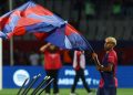FC Barcelona's Lamine Yamal celebrates with a flag after winning LaLiga (Reuters)
