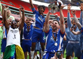Oldham celebrate winning National League play-offs (Reuters)