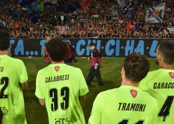 Players of Pisa celebrate during their game against US Cremonese (Imagn)