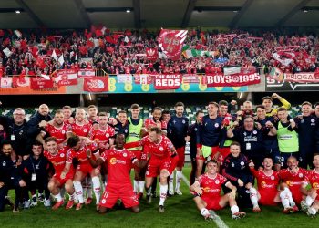 Shelbourne celebrate their qualification for the UEFA Europa Conference League (Imagn)