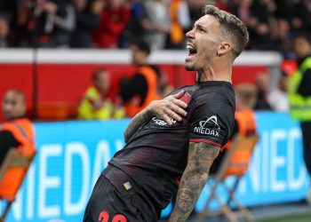 Alex Grimaldo scored two wonderful free kicks against Frankfurt to ensure Leverkusen won all three points (Imagn)