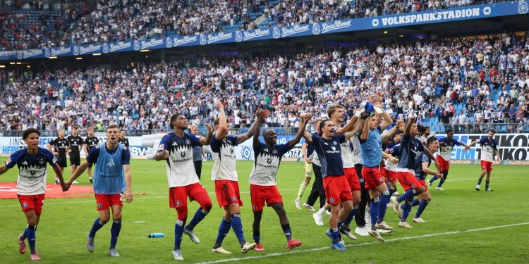 Hamburger SV celebrate their first goals and win of the season (Imagn).